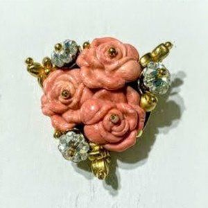 Angela Caputi Italy Peach Coral Resin Floral 2" brooch NEW!